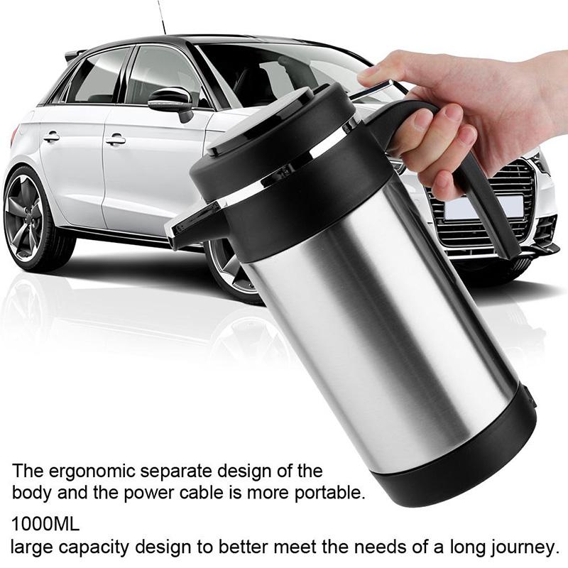 1000ml Stainless Steel Car Electric Heating Kettle Temperature Control Kettle Coffee Tea Water Heating Cup