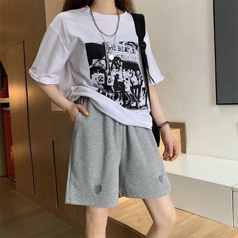 Embroidered Casual Sports Shorts Women's Summer Wide-leg Pants Loose Solid Color High Waist Straight Five-point Shorts