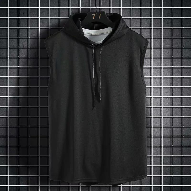 Vest Men's Trendy Brand Handsome Trend Sports Waistcoat Bottoming Shirt Hooded Loose Sweater Sleeveless T-shirt