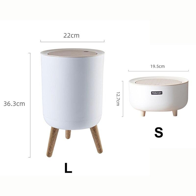 7L/2L Fashion Trash Can with High Feet Imitation Wooden Wood Grain Desktop with Gland Trash Can Living Room Bathroom Kitchen Trash Can