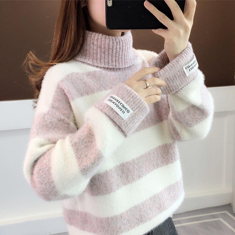 Women's Turtleneck Sweater Fuzzy Sweater for Women Loose Pullover Sweater Thicken Mink Fleece Sweater Outer Wear Mohair Sweaters