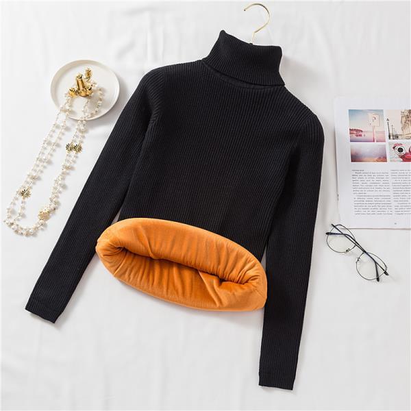 Autumn Winter Plus Velvet Thickening Slimming Turtleneck Sweater Women's Pullover Long-sleeved Tight-fitting Warm Knitted Bottoming Shirt