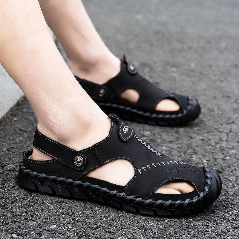 Summer Leather Sandals Men's Breathable Hand Sandals Integrated Dual-use Beach Shoes Slippers Men