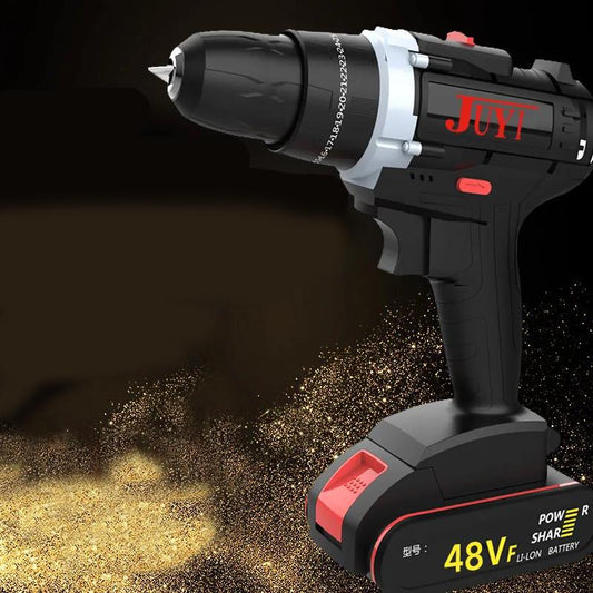 48V Impact Drill Household Cordless Electric Drill Electric Screwdriver Rechargeable Motor Double Battery