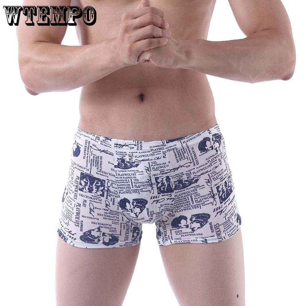 Wtempo 4pcs Boxer Mens Underwear Short Print Breathable Shorts Boxers Sexy Underpants