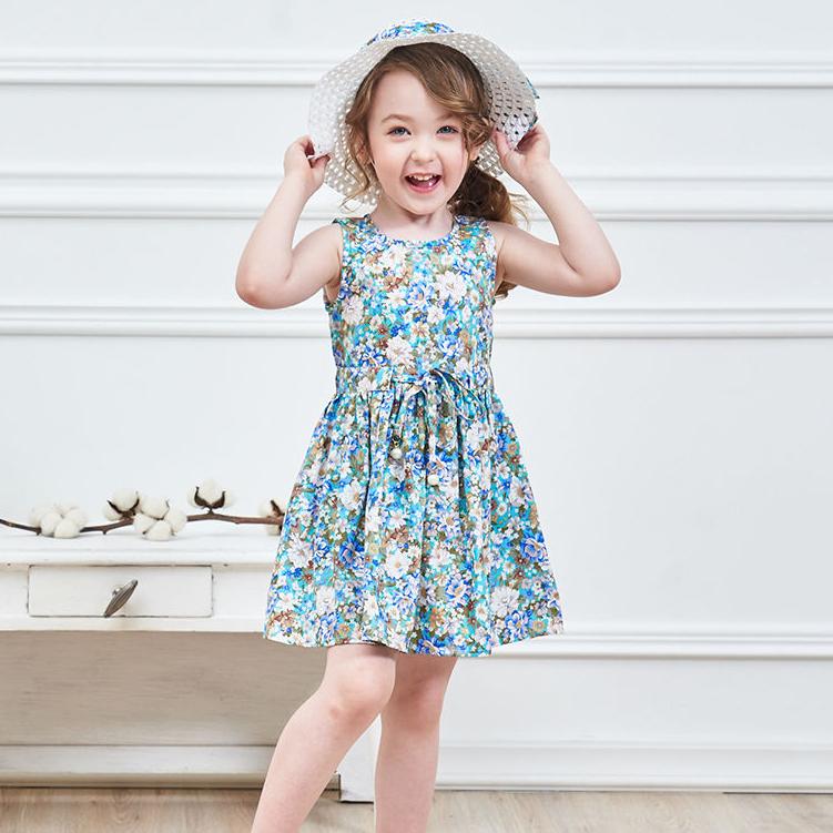 2PCS/Set Girls Dress +Hat Cotton Comfortable Children's Dress Summer Dress Floral Girls' Sleeveless Dress For Children