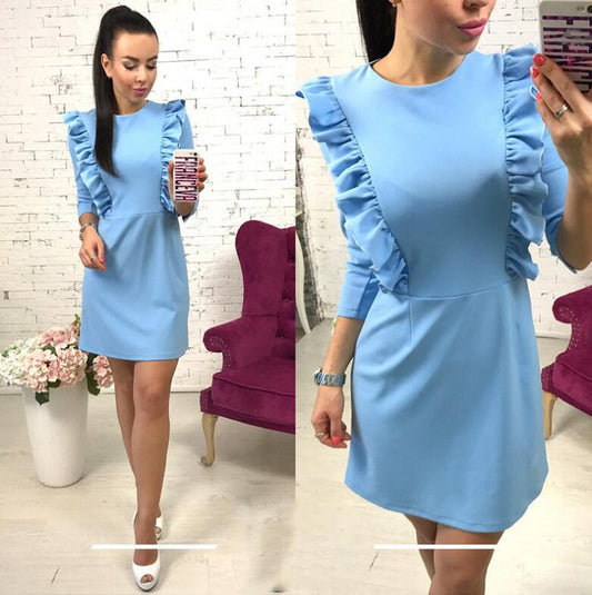 2019 Summer Women Ruffles O-neck 3/4 Sleeve Tunic Dresses Back Zipper Bodycon Party Vestidos