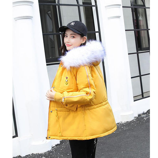 Fashion Plus Size Women's Parker Jacket Winter Plus Velvet Mid-length Loose Cotton Jacket Large Fur Collar Thick Warm Jacket