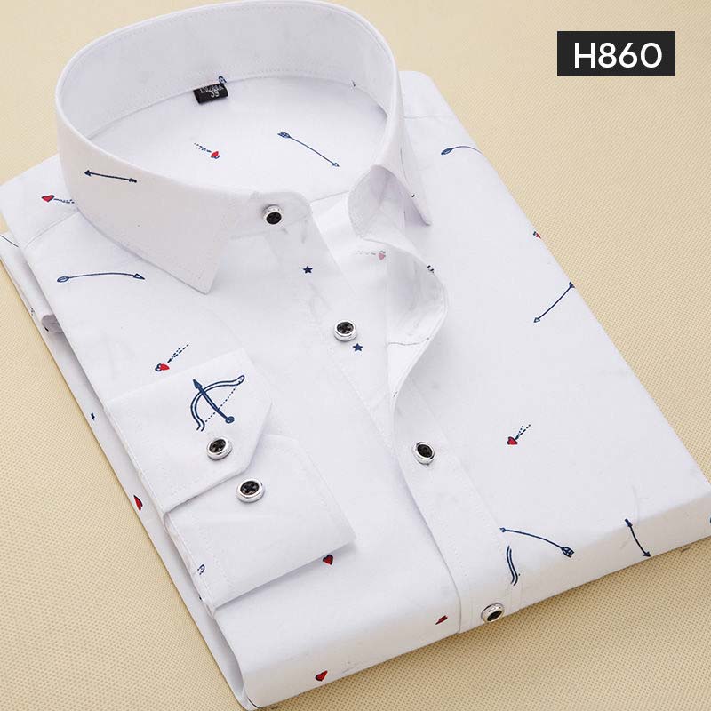 Spring and Autumn Long-sleeved Shirts Popular Men's Thin Casual Printed Shirts Tide Youth Inch Shirts