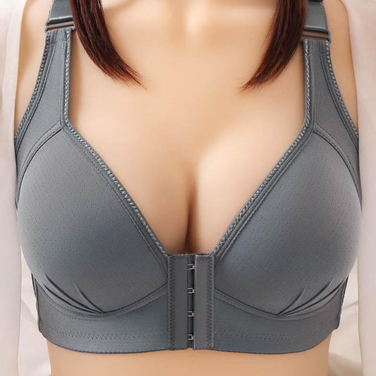 Front Button-type Anti-sagging Gather-up Breast-free Large Size Thin Breathable Underwear Anti-glare Adjustment Type Top-up Bra