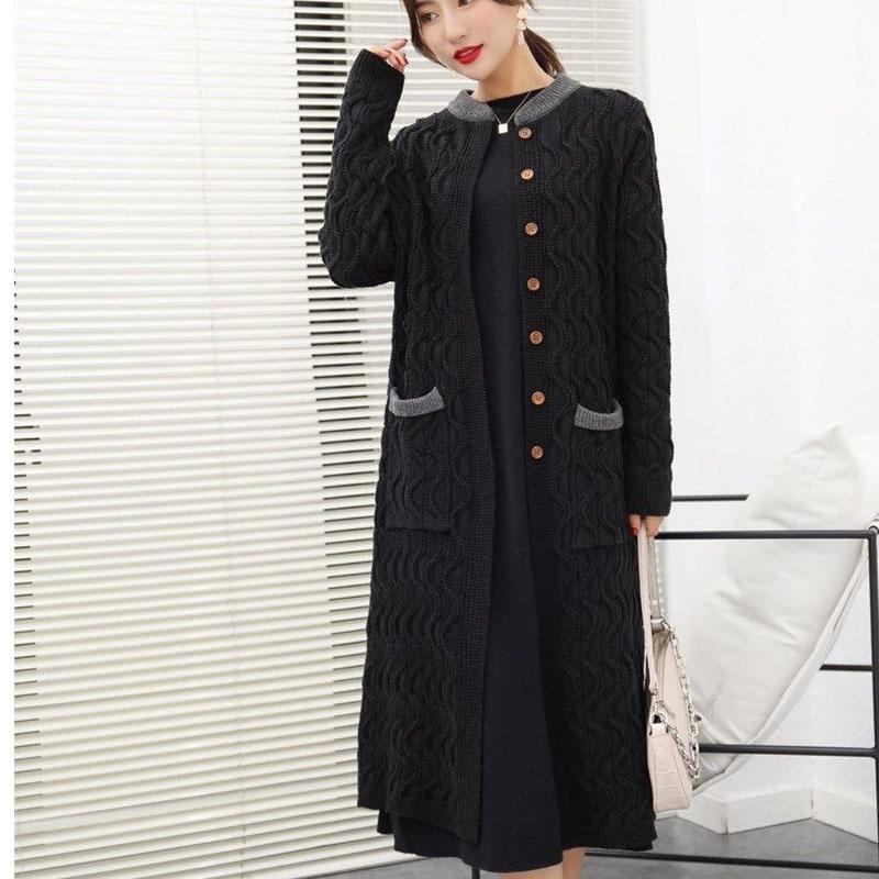 Autumn and Winter Literary Style Jacket In The Long Section Stand-up Collar Slimming Knitted Sweater Cardigan Loose Female Top