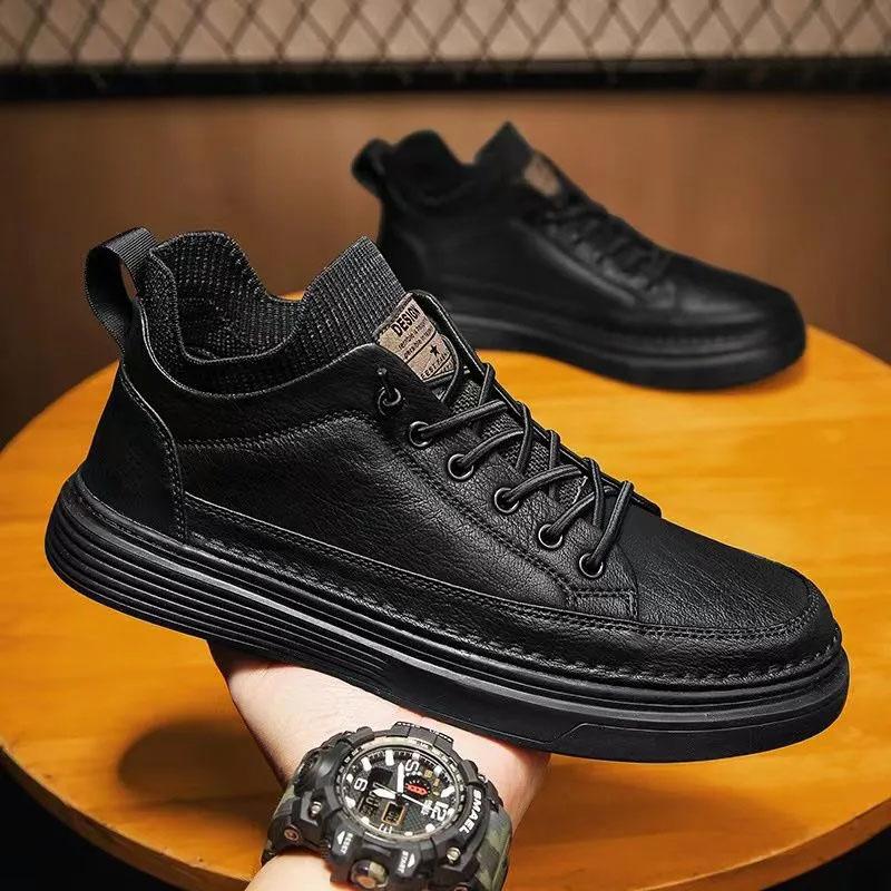 Men's spring leather shoes all-match work non-slip wear-resistant breathable British  shoes sports casual sneakers safty shoes