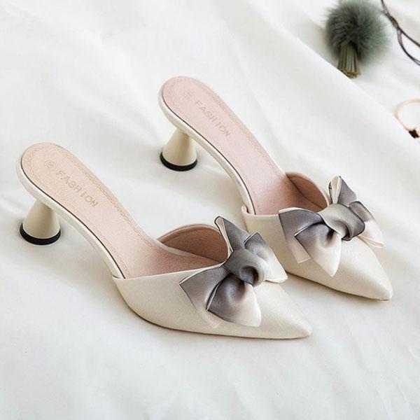 Summer Ladies High Heel Sandals Bow Decoration Breathable and Not Stuffy Peep-toe Outdoor Shoes