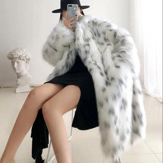 Mid-length Faux Fur Coat Winter Korean Fashion Style V-neck Thick Warm Fur One Plush Coat Suitable for Women