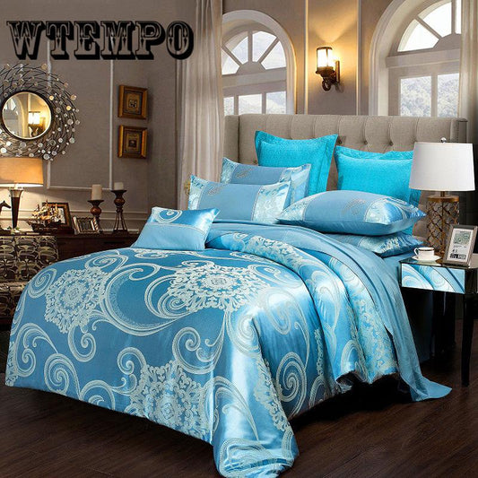 4pcs  Home Textile Wedding Jacquard Silk Bedding Set Luxury Duvet Cover Bed Linen Bedclothes