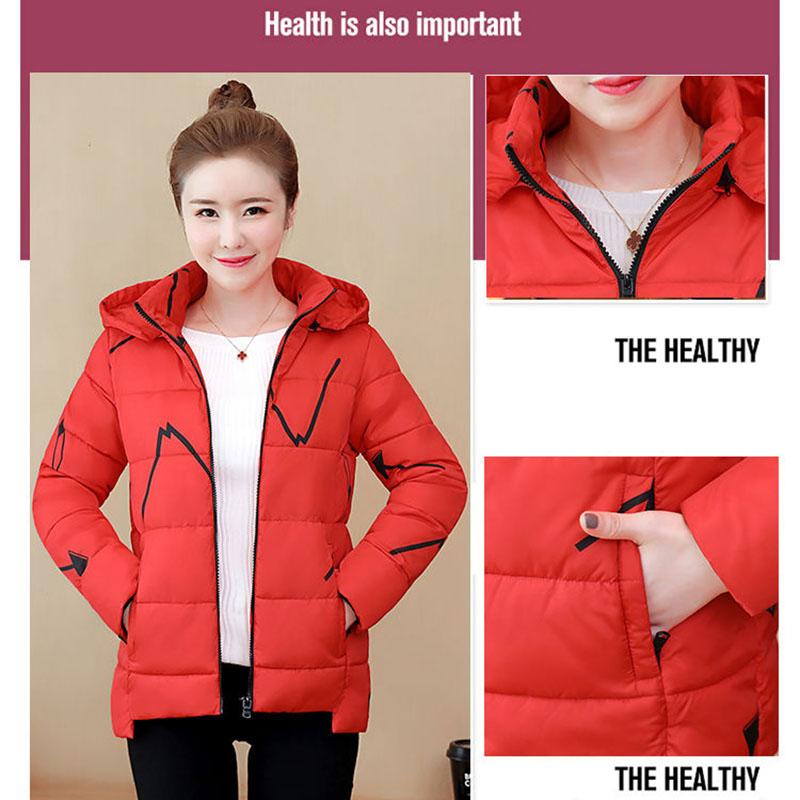 Women's Short Cotton-padded Jacket Thick Cotton-padded Coat Winter Loose Large Size Warm Jacket Printed Hooded Parka Jacket