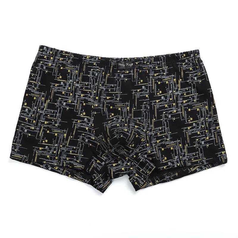 4 Pieces of Men's Cotton Large Size Boxer Briefs Youth Print Briefs Personality Trend Sexy Loose Shorts