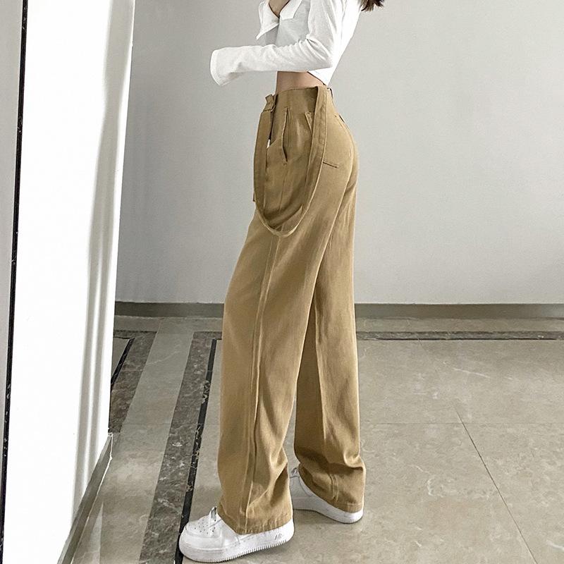 Women's Overalls Spring Street Fashion Slim Waist Straps Straight Trousers