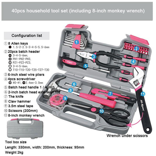 Multifunctional Household Hand Tool Set Pink Hardware Toolbox Wrench Screwdriver Pliers Hammer 40pcs Hand Tools Box Electrical