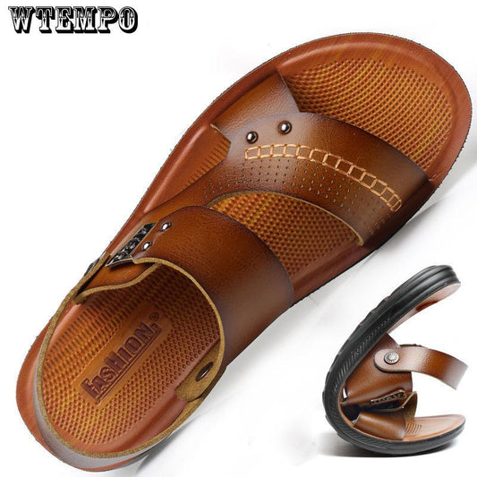 Leather Sandals Summer Shoes Man Breathable Casual Shoes Flat Walking Sandals Male Footwear