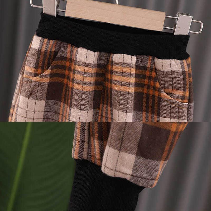 Girls Suits Warm Children's Clothes Girls Autumn and Winter Comfortable Casual Children's Clothing Plaid Pants Lapel Doll Clothes Two-piece Set