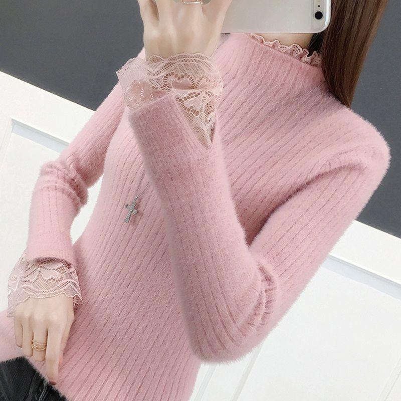 Half-high Collar Mink Velvet Women's Sweater Bottoming Shirt with Autumn and Winter Tight-fitting Sexy and Thin Korean Women's Top Sweater