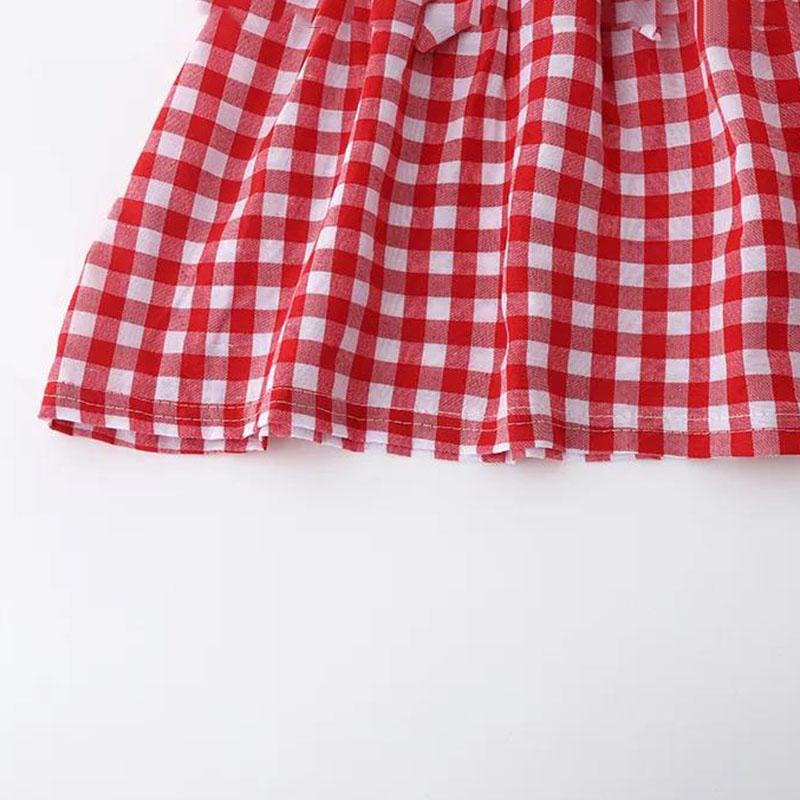 Baby Girl Dress Summer Suspender Plaid Skirt Baby Vest Skirt Round Neck Short Sleeve Stitching Fake Two-piece A-line Skirt