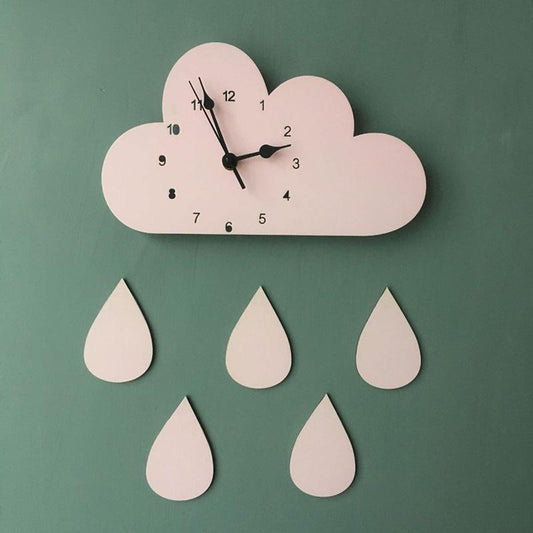 Nordic Home Cloud Rainbow Raindrop Clock Cartoon Children Mute Clock Wall Decoration