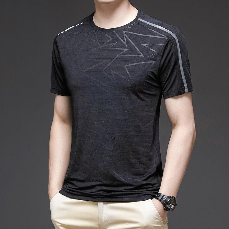 Men's Ice Silk Stretch T-shirt Summer Loose Cool Short-sleeved Super Light Quick-drying Top