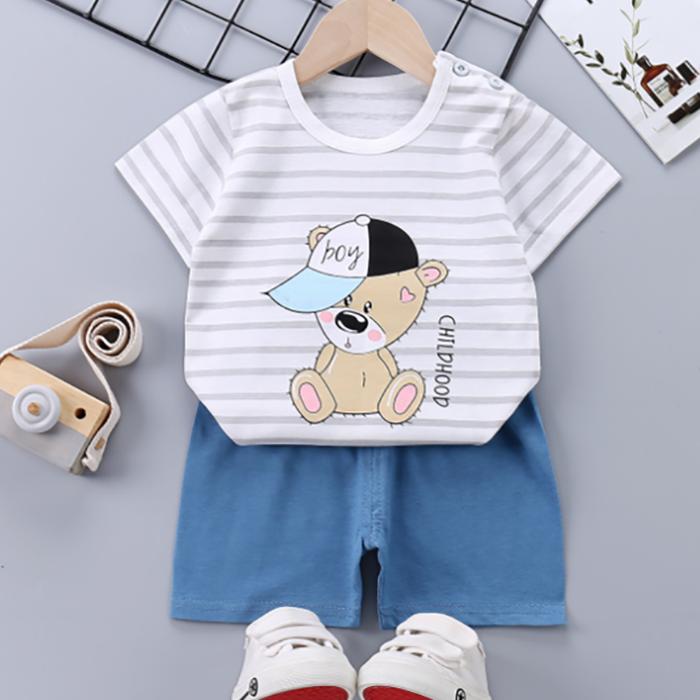 Children's Short Sleeve Suit Korean Style Boys and Girls Set Printing T-shirt + Shorts Two Piece Set