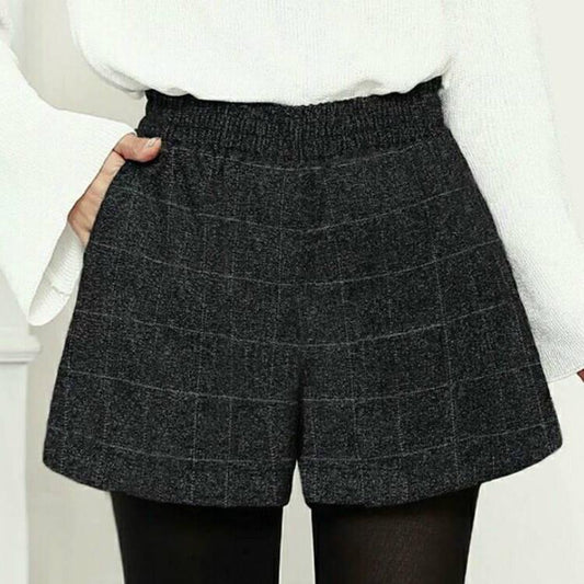 Woolen Shorts Women Classic Vintage Wild Shorts Ladies Elegant High Waist Wide Leg Shorts Casual