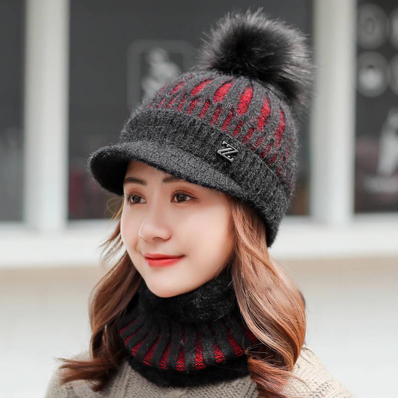 Scarf & Hat Set Women Winter Warm Pompoms Hat Knitted Soft Caps and Scarves