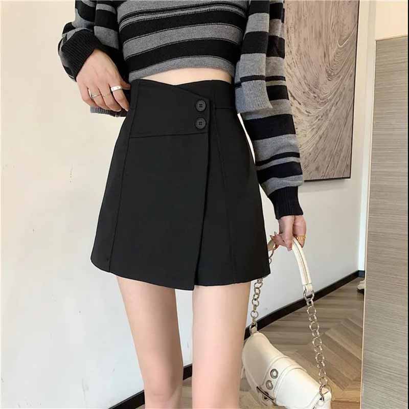 Hakama Women's Autumn and Winter Models High Waist Wide-leg Shorts Suit A-line Skirt Fake Two-piece Front Skirt and Back Pants Half-length Culottes