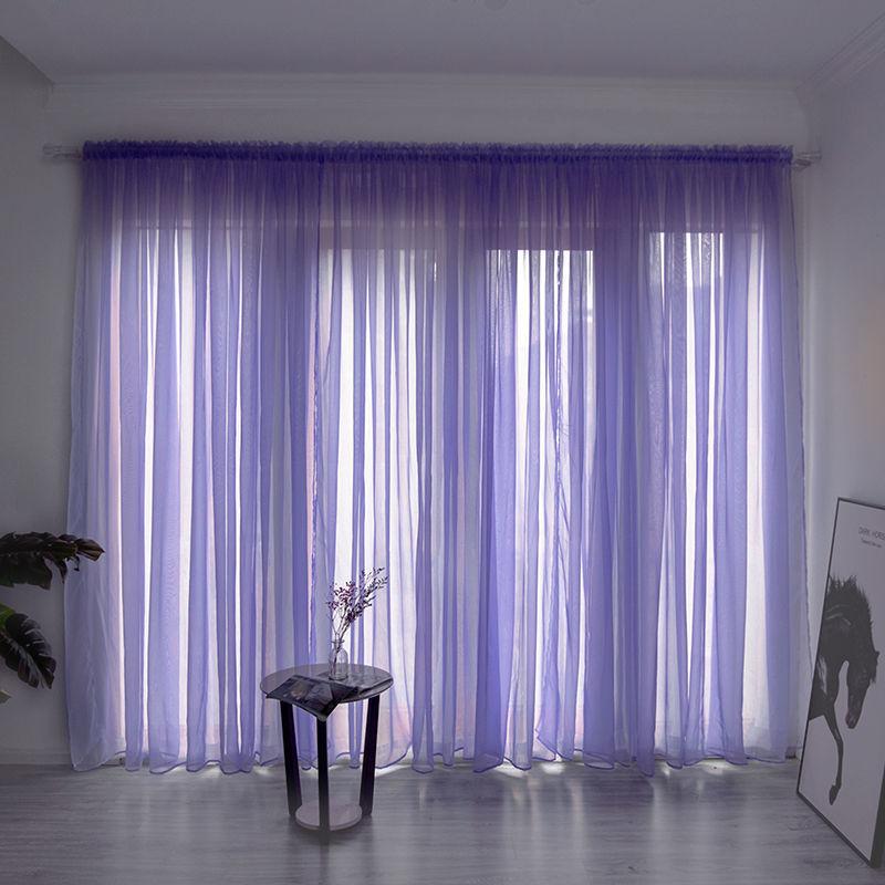 Nordic Simple Translucent Gauze Pure Color Finished Gauze Curtain Bedroom Bay Window Balcony Living Room Window Screen (1 Piece)