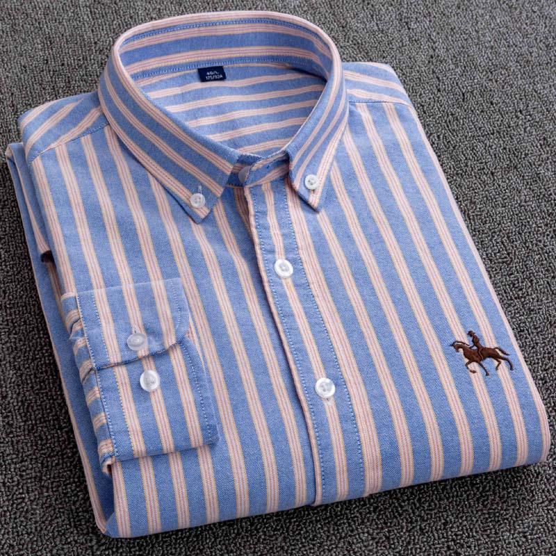 Cotton Striped Shirt Men's Long-sleeved Spring and Autumn Youth Middle-aged Casual Oxford Shirt Large Size