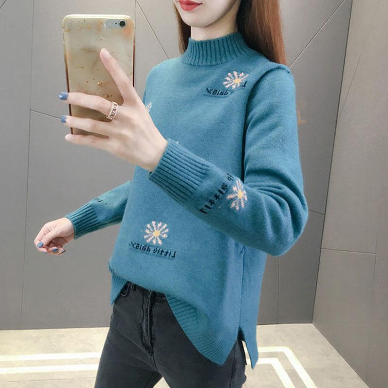 Autumn and Winter Half High Neck Pullover Sweater Loose Jacquard Simple Bottoming Shirt Thick Knitted Women Sweater