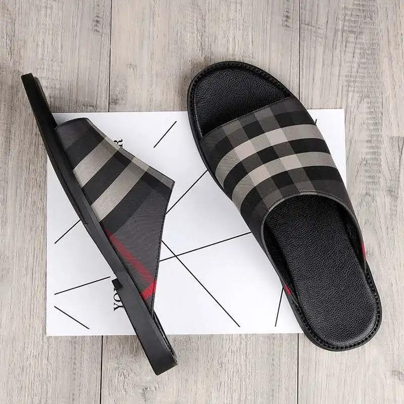 Men Can Wear Slippers Summer One-word Sandals and Slippers Leather Sandals Non-slip Beach Shoes Leisure Walking Shoes