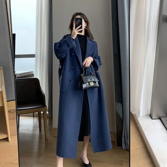 Women's Woolen Coat Mid-length Autumn and Winter Loose Plus Size Over-the-knee Woolen Coat