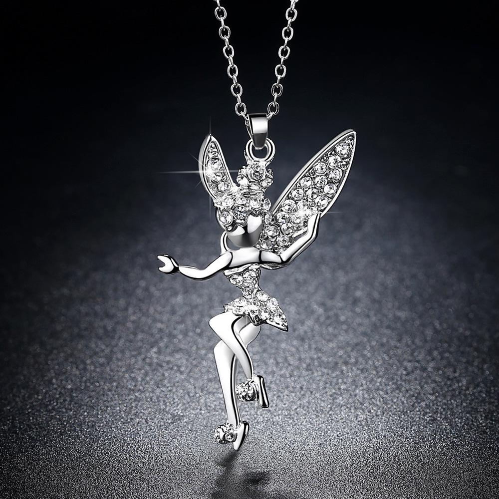 Fantasy Elf Pendant Zircon Necklace Fairy Shaped  Silver Fine Necklace for Women Gift Jewelry