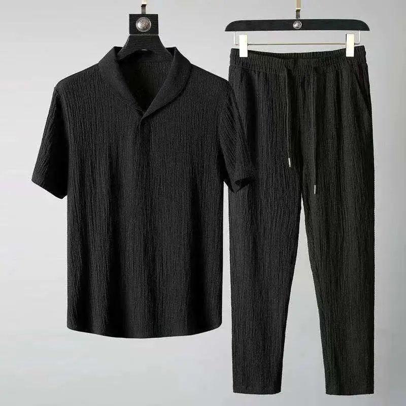 Casual Suit Men's Summer Thin High-end Sports Suit Men's Fashion Short-sleeved Trousers All-match Suit