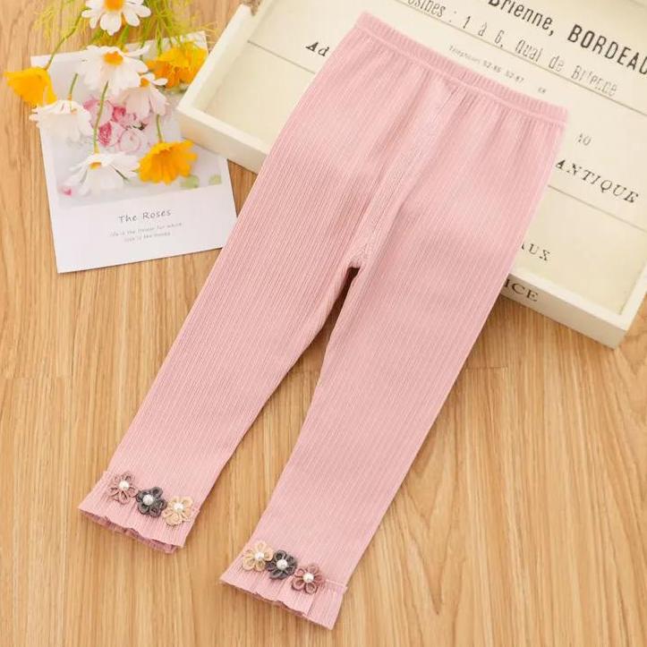 Girls' Leggings Children's Spring and Autumn Thin Flowers Ruffle Korean Cropped Trousers Stretch Pants Baby Outer Wear and Inner Wear