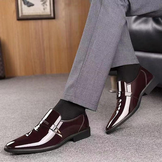 Spring Summer Pointed-toe Glossy Leather Shoes Men's Youth Korean Vintage British Business Formal Wedding Bridegroom Shoes Casual PU Shoes