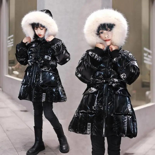 Large Fur Collar Girls Thick and Warm Mid-length Down Padded Jacket Winter Disposable Windproof Jacket