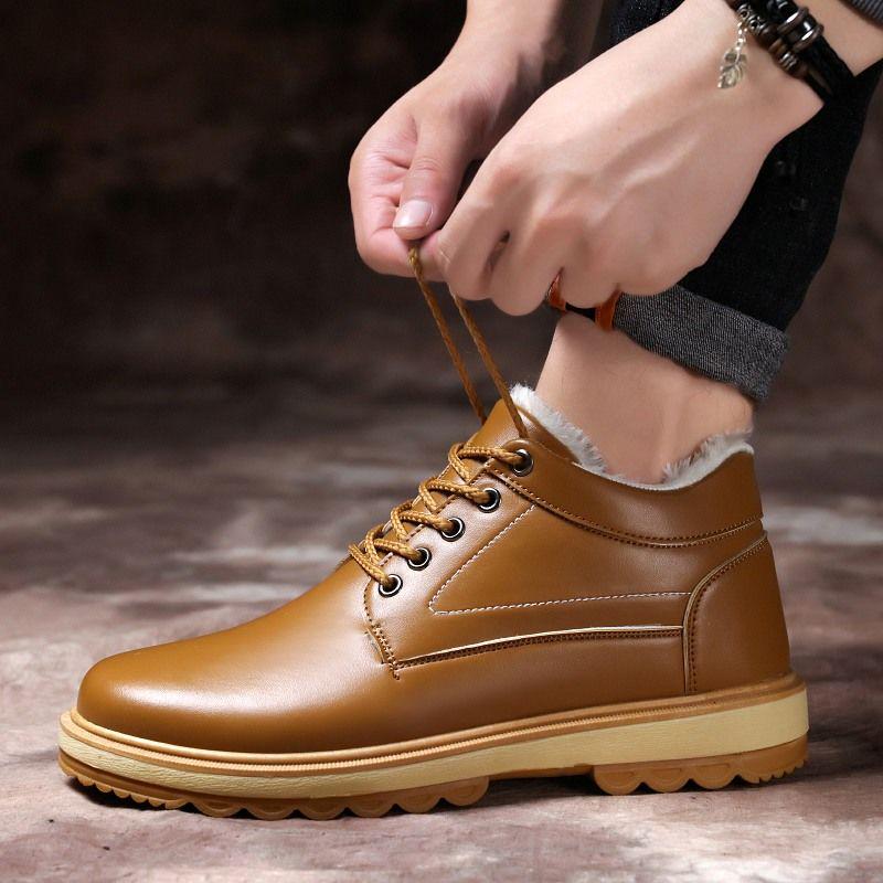 Cotton Shoes Men's Winter Warm Casual Men's Leather Shoes Waterproof Work Shoes Martin Boots