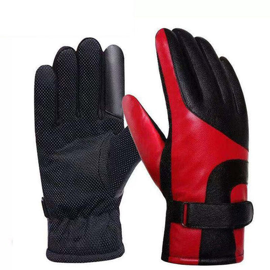 Gloves Men's Winter Plus Velvet Thickened Riding Warm Leather Gloves Men's Waterproof Touch Screen Student Cycling Motorcycle Cotton Gloves Women