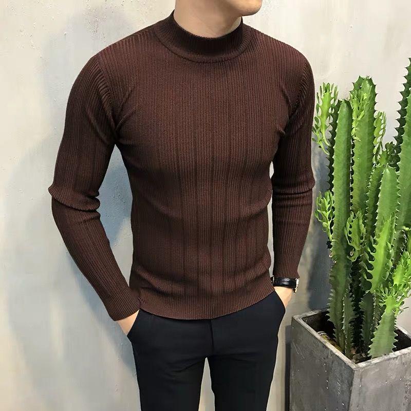 2019 Fashion Brand Sweater Mens Pullovers Turtleneck Slim Fit Knit Woole Warm Casual Clothing Men