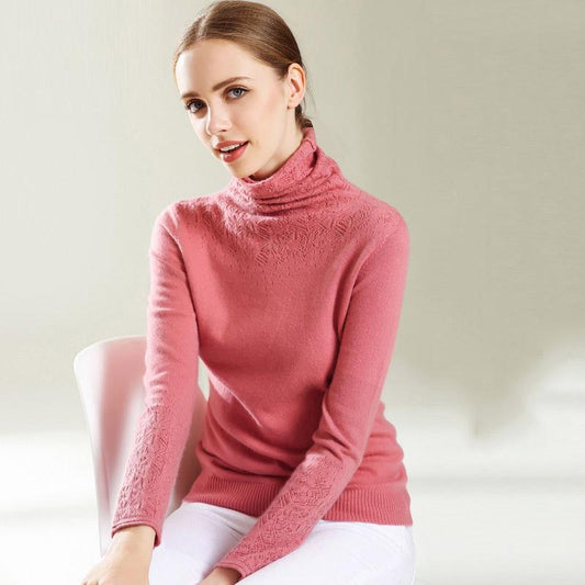 Long-sleeved Cold Warm Sweater Women's Autumn and Winter Cashmere Sweater Hollow Turtleneck Sweater