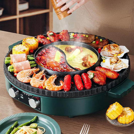 Barbecue Plate Household Frying-shabu Barbecue Mandarin Duck Pot All-in-one Electric Barbecue Grill Indoor Smokeless Barbecue Machine