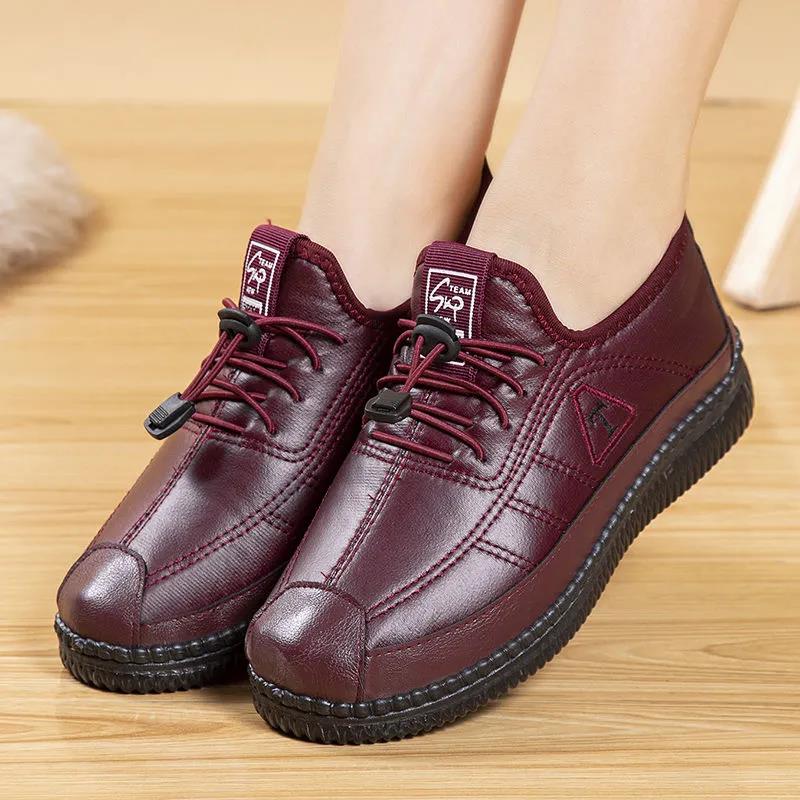 Cotton Shoes Women's Winter Plus Velvet Padded Snow Boots Leather Waterproof and Warm Sports Shoes