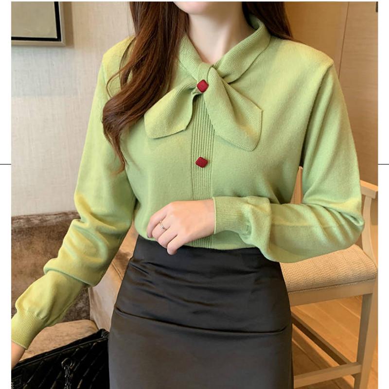 Women's Thick Slim Bottoming Shirt Autumn Winter Was Thin Knitted Bow Elegant Sweater